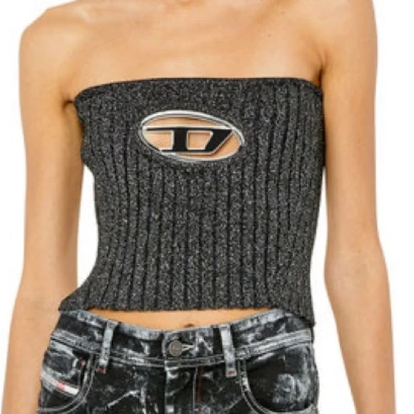 DIESEL チューブトップ　M-Clarksville-Lurex XS Women's Bandeau top with cut-out D | Black | Diesel
